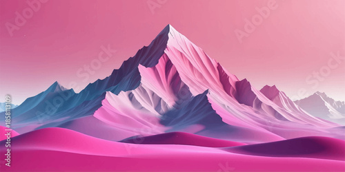 Stylized vector mountain peaks with smooth gradients and pink layered terrain depth
