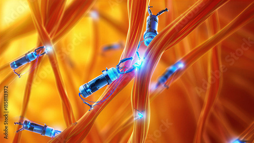  Microscopic Nanotechnology Repairing Human Cells Medical Concept Illustration.