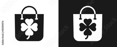 Bag Icon Set Glyph In White And Black Background