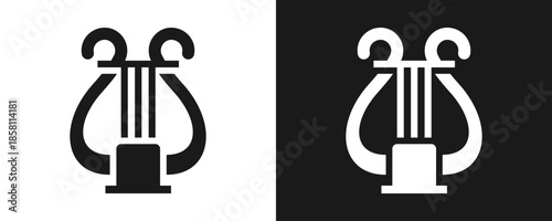 Harp Icon Set Glyph In White And Black Background