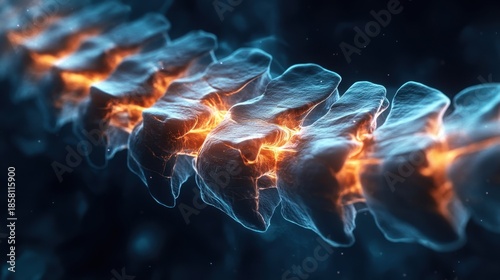 Abstract glowing spine structure with internal orange energy and blue outer glow