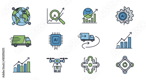 Collection of Modern Technology and Business Icons.