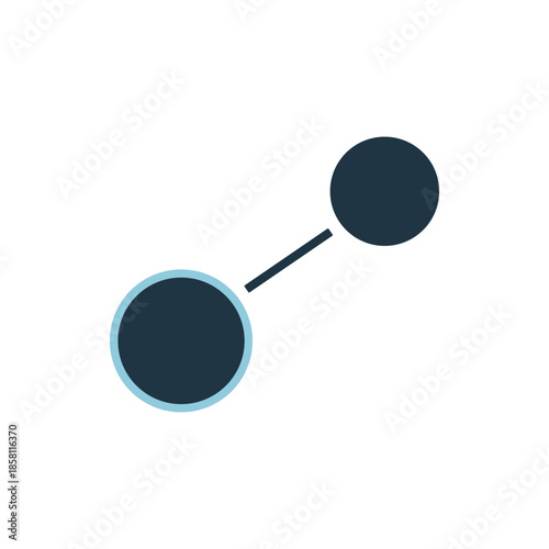 Abstract representation of two connected dark blue circles on a white background.