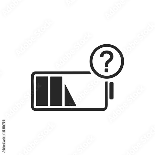 Battery with Question Mark Icon Representing Unknown Charge Level.