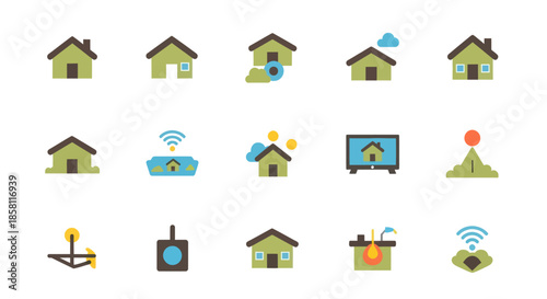 Collection of Colorful Smart Home Icons Representing Technology and Concepts.