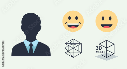 Business Avatar Smiley Faces and Geometric Shapes: A Digital Illustration.