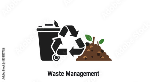 Waste Management Icons: Recycling Bin Symbol and Compost Pile Graphic.