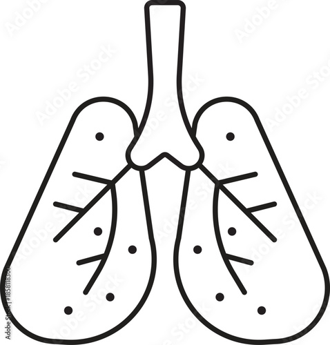 Line art illustration of human lungs and trachea with internal dots.