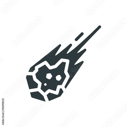 Stylized Meteorite Icon with Trailing Fire and Cracks.