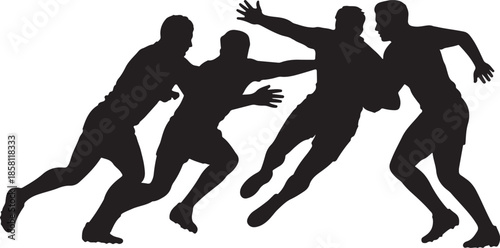 Rugby player silhouettes sports action dynamic running tackling isolated illustration graphics