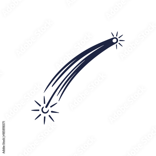 Stylized shooting star or comet with glowing ends in a simple graphic illustration.