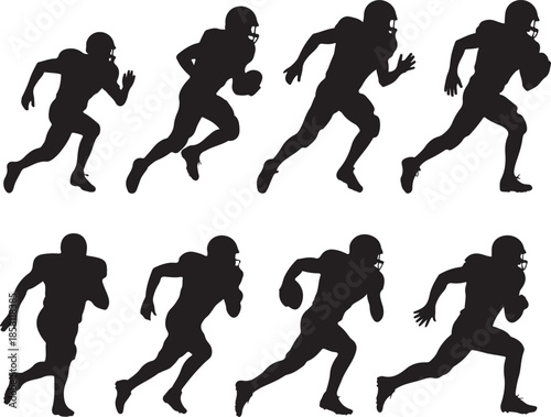 American football player silhouettes collection in action running with ball sport athlete postures