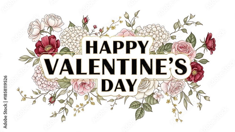 Fototapeta premium Elegant floral happy valentine's day greeting with romantic blooms.