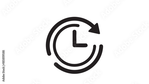 Circular arrow with clock hands representing time renewal concept