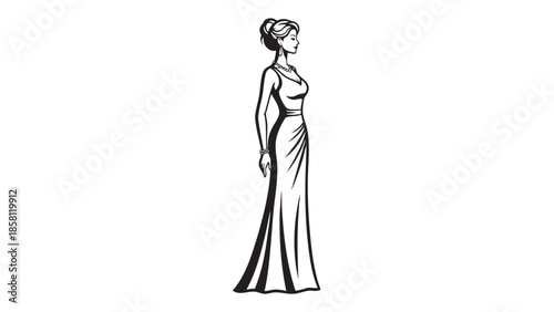 Elegant woman in long evening dress illustration isolated