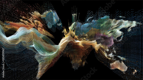 A digital tapestry weaving glowing threads into predictions of world events. (1)