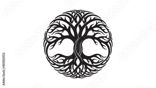 Intricate celtic tree of life circular tattoo design illustration