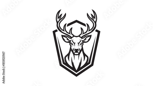 Majestic deer head logo with antlers in shield design