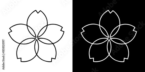 Elegant outline of a cherry blossom flower shown in two contrasting color schemes