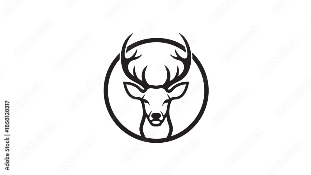 Obraz premium Minimalist deer head logo with antlers in circular frame