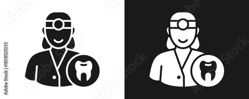 Female Orthodontist Icon Set Glyph In White And Black Background