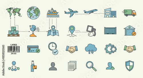 Collection of Logistics and Supply Chain Management Icons.