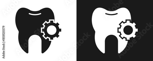 Dental Service Icon Set Glyph In White And Black Background