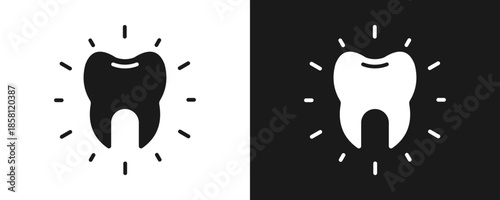 Bright Tooth Icon Set Glyph In White And Black Background