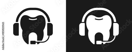 Customer Support Icon Set Glyph In White And Black Background