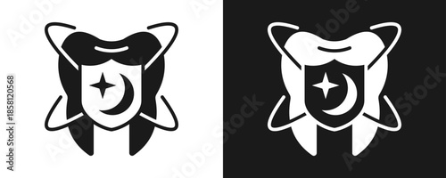 Night Guard Icon Set Glyph In White And Black Background