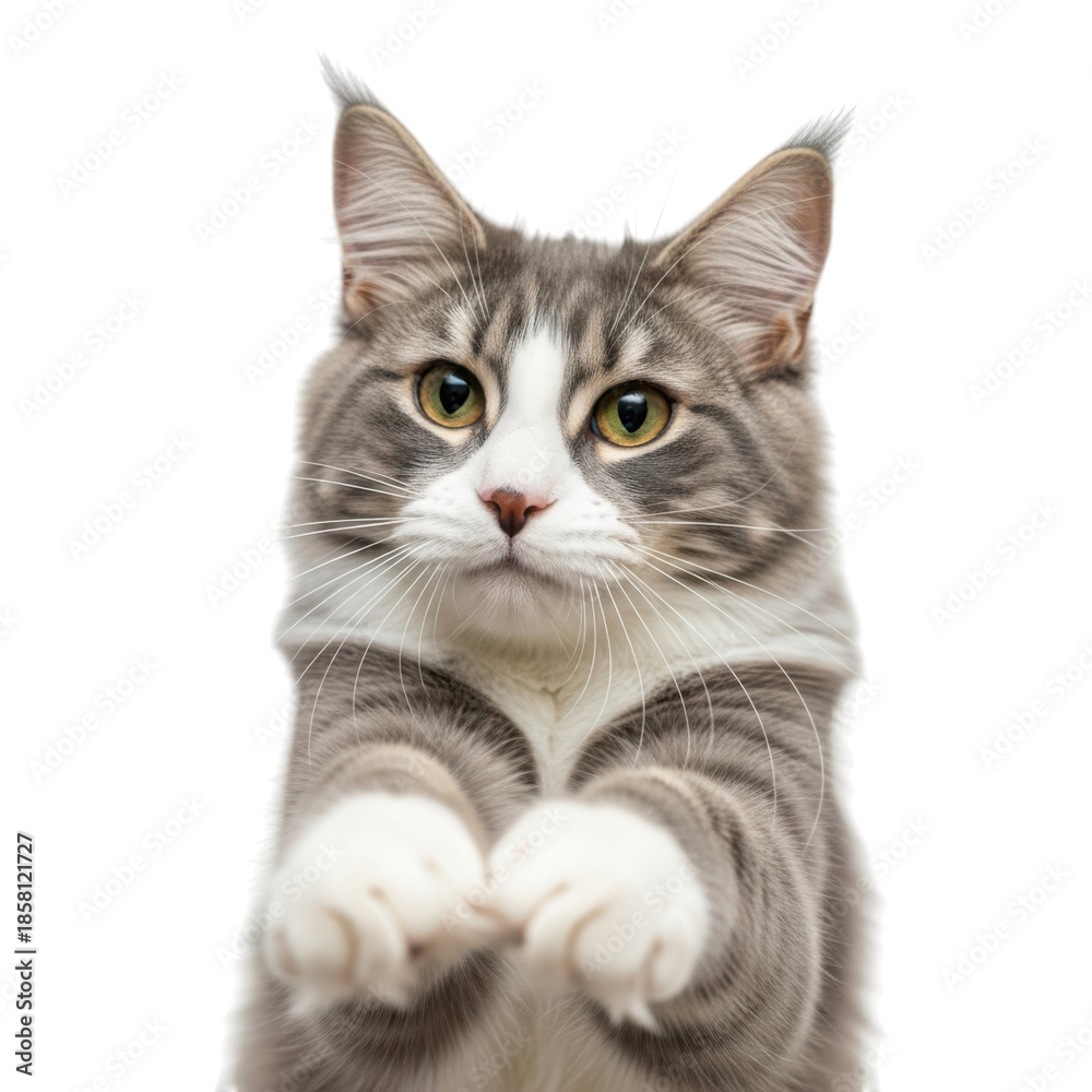 Fototapeta premium Curious cat raising paws isolated on transparent background