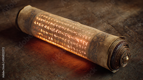 An ancient scroll glowing with runes, predicting the rise and fall of empires.