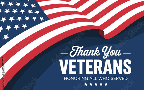 American flag with thank you veterans message stars