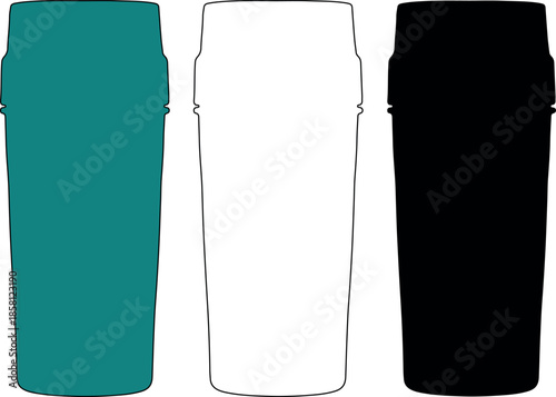Ridged pint glass or tall tumbler icons in teal, outline, and black silhouette styles; suitable for bar menus, beverage branding, and kitchenware product graphics.