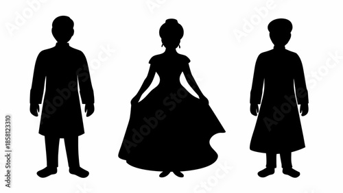 Elegant silhouettes of family in formal attire standing together