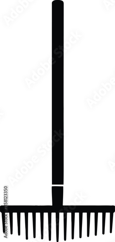Simple black silhouette of a garden rake, a versatile tool for landscaping and yard work
