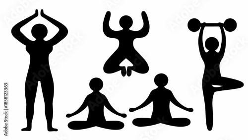 People practicing yoga and exercising in various poses