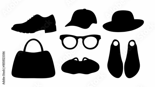 Silhouettes of fashion accessories and clothing items