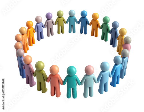 Colorful figures forming a circle, holding hands