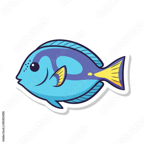 Photos Cute Blue Tang Fish Sticker Illustration.