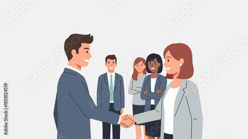 Business people shaking hands in meeting.