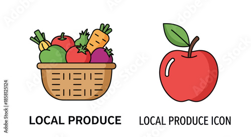 Colorful Basket of Fresh Vegetables and a Red Apple Icon.