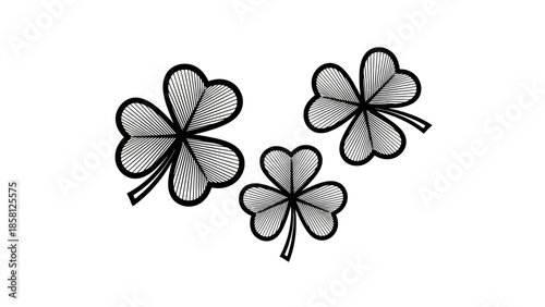 Three stylized shamrocks with a textured fill and black outlines on a white background.
