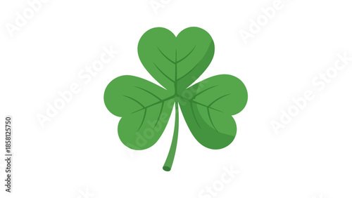 A vibrant green shamrock with three heart-shaped leaves and a stem, isolated on a white background.