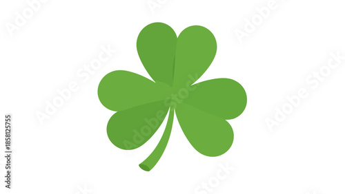 Illustration of a green shamrock with three leaves and a stem on a white background.