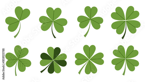 Collection of shamrocks and four-leaf clovers in various styles.