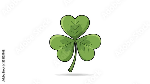 Illustration of a green shamrock with three leaves and a stem on a white background.
