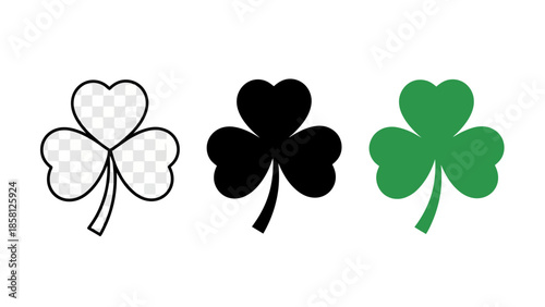 Three shamrock illustrations, each with a different style, perfect for St. Patrick's Day.