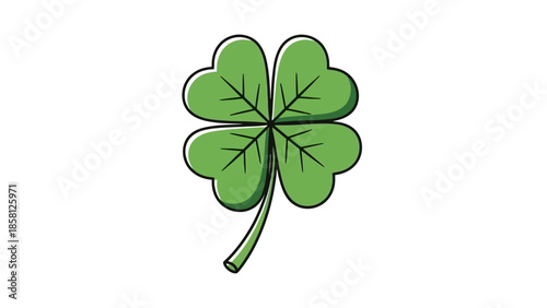 A vibrant green four-leaf clover illustration with a white background, symbolizing luck and nature.