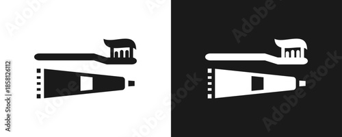 Toothpaste Icon Set Glyph In White And Black Background